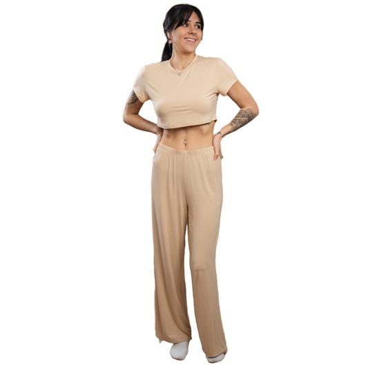 Camille Nude Crop Top & Flowy Pant Set
