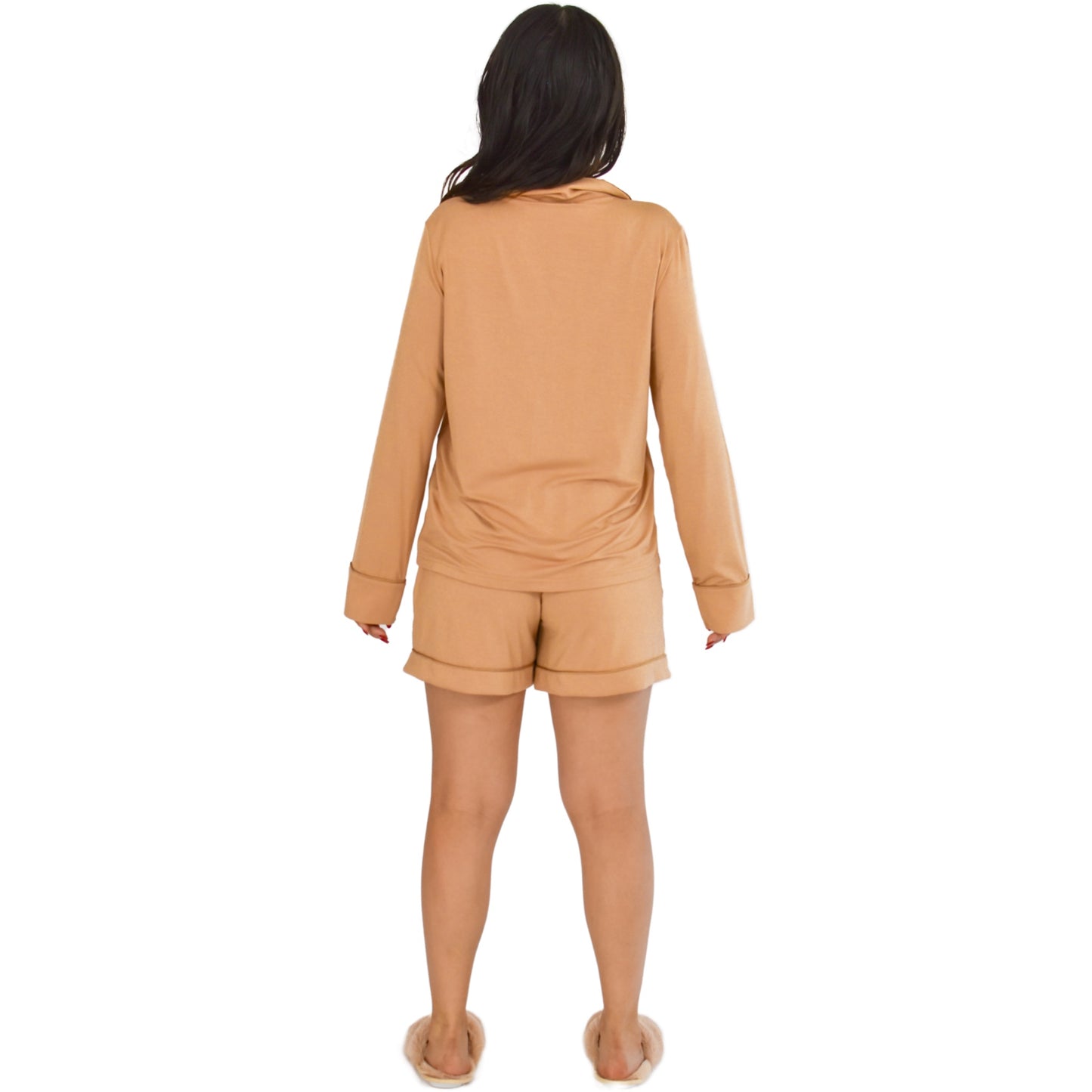 Quinn Neutral Ginger Pajamas Long Sleeve Short Set