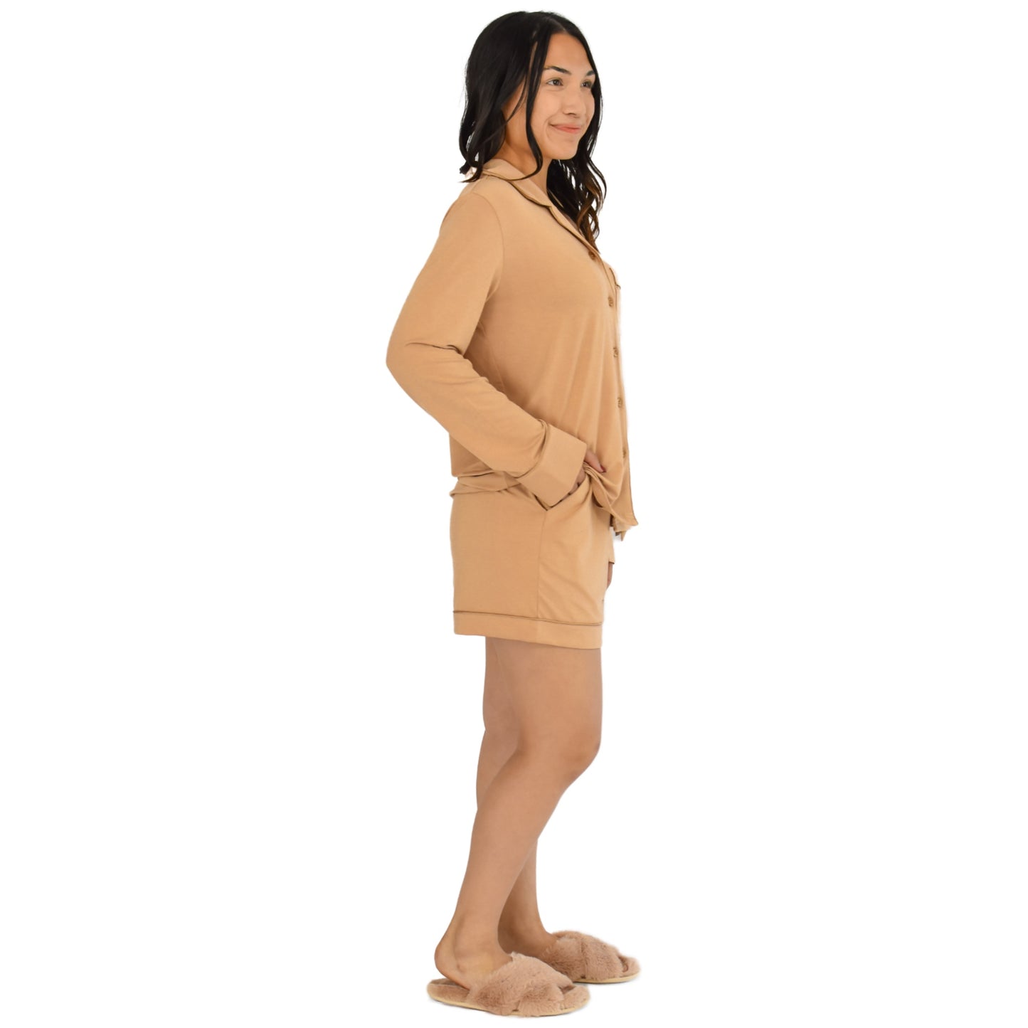 Quinn Neutral Ginger Pajamas Long Sleeve Short Set
