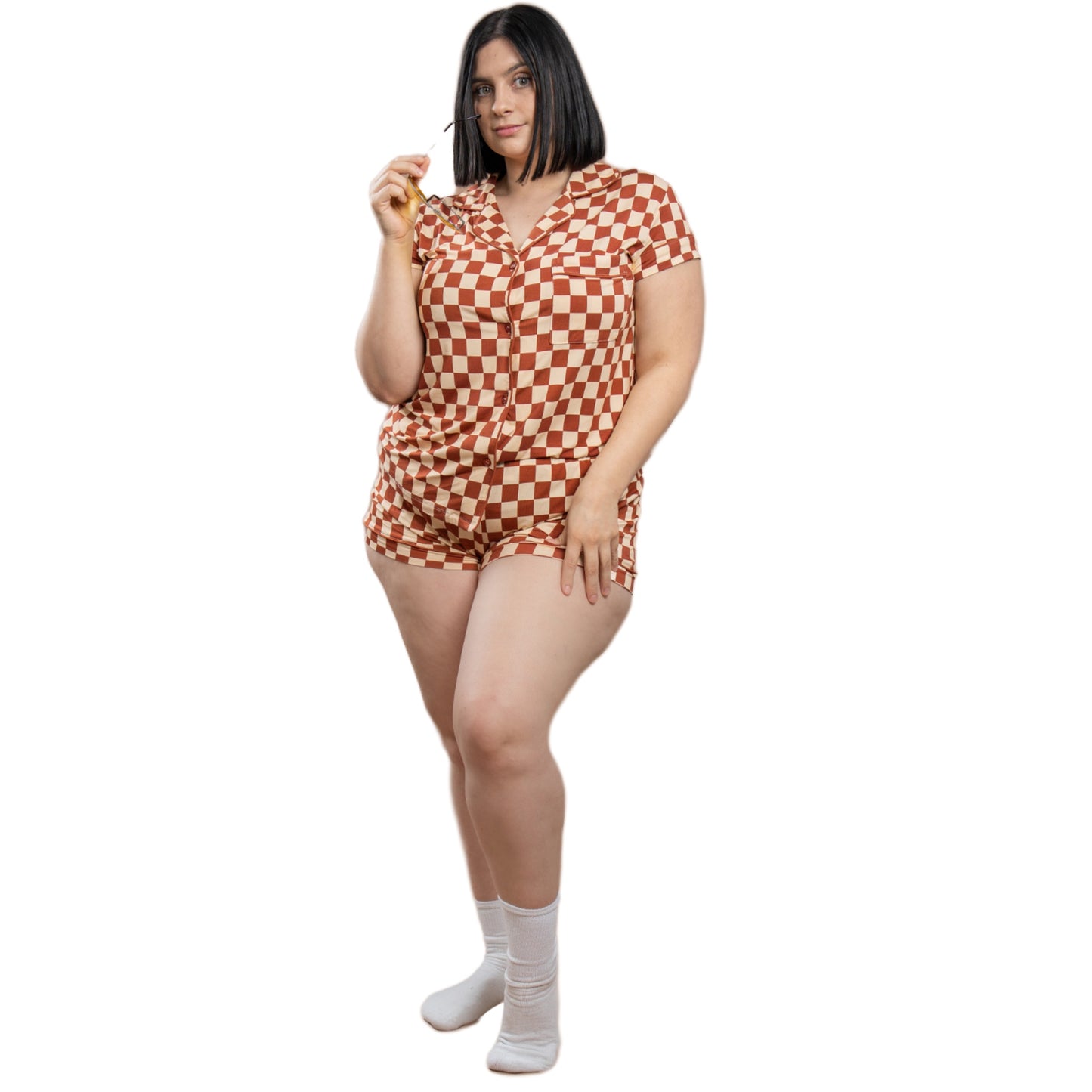 Remi Neutral Checkered Short Sleeve Pajamas