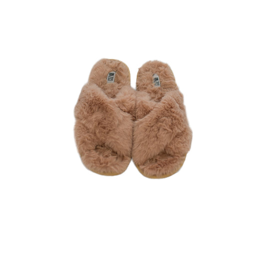 Tan fuzzy criss cross slippers