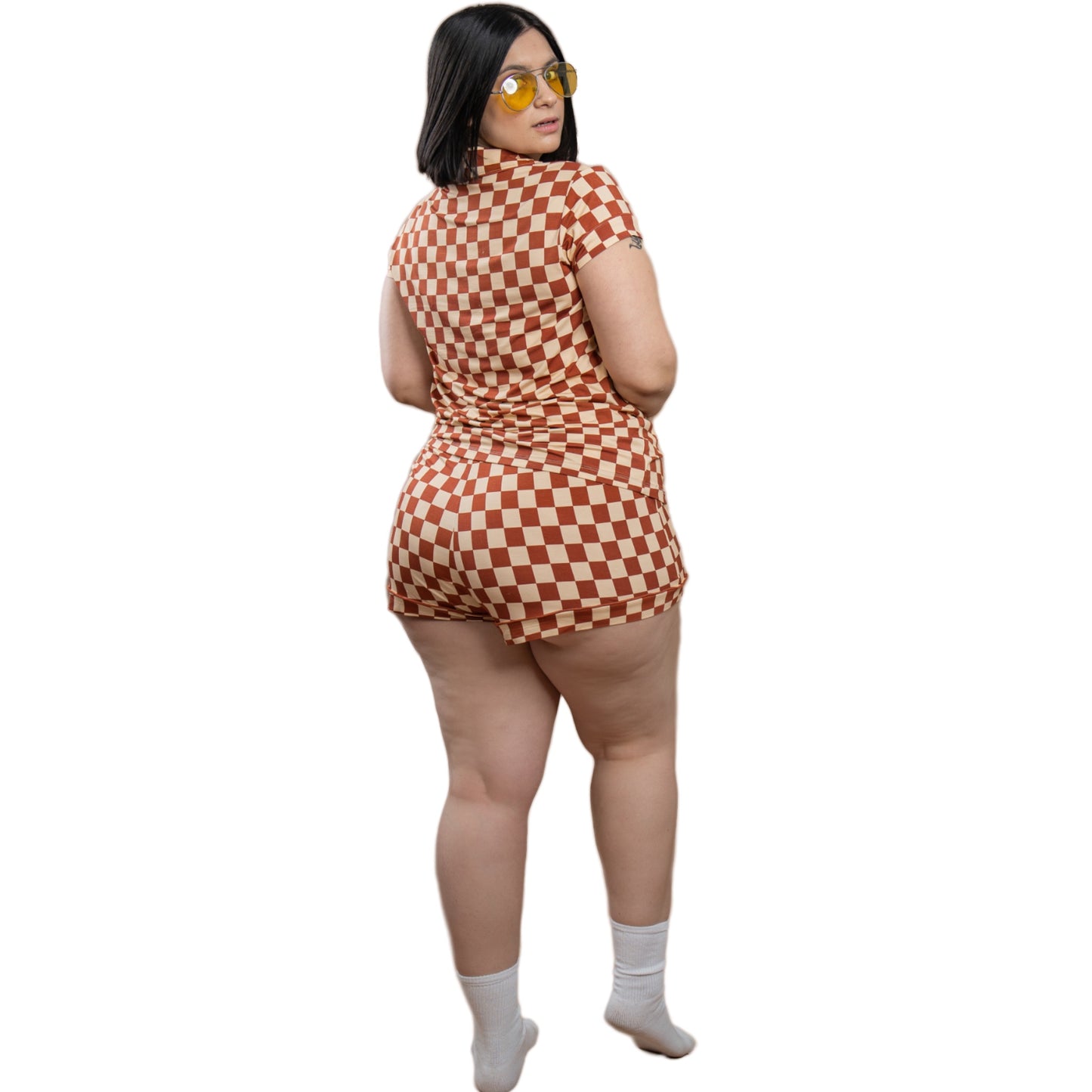 Remi Neutral Checkered Short Sleeve Pajamas