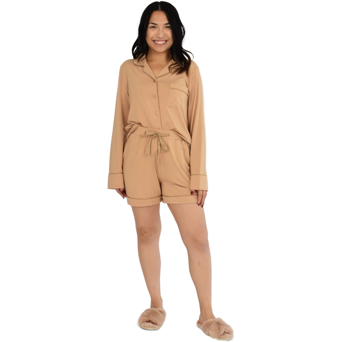 Quinn Neutral Ginger Pajamas Long Sleeve Short Set