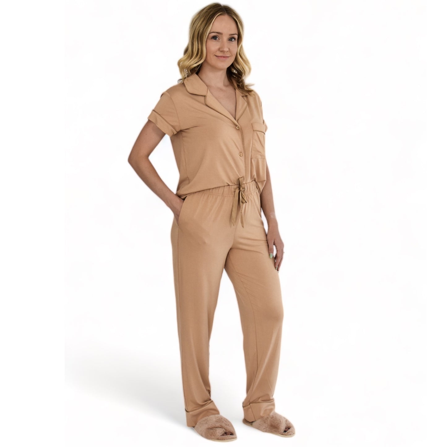 Luna Neutral Ginger Pajamas Short Sleeve Long Pants Set