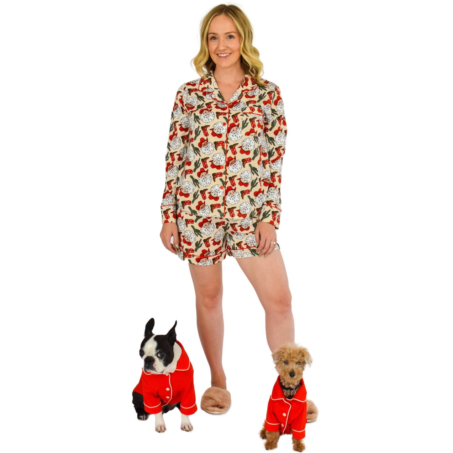 Quinn Western Santa Christmas Pajama Long Sleeve Short Set