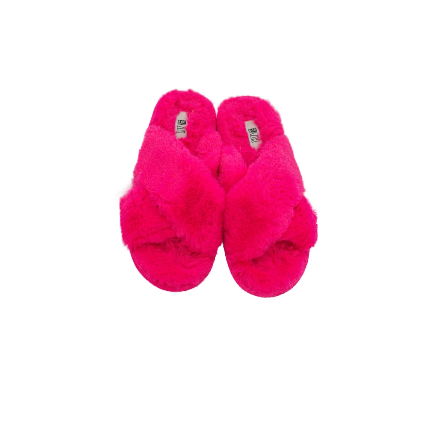 Pink fuzzy criss cross slippers