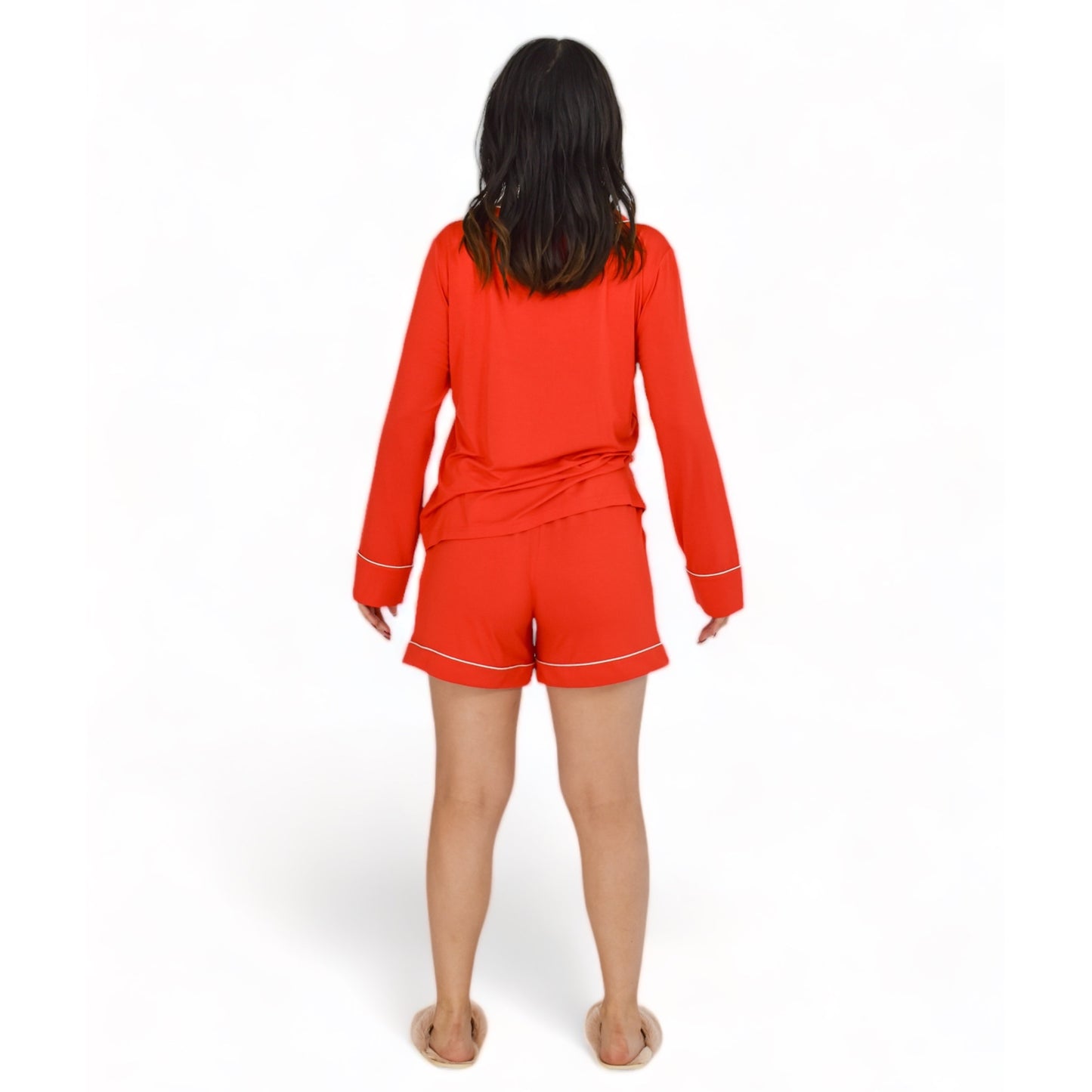 Quinn Fiery Red Pajama Long Sleeve Short Set