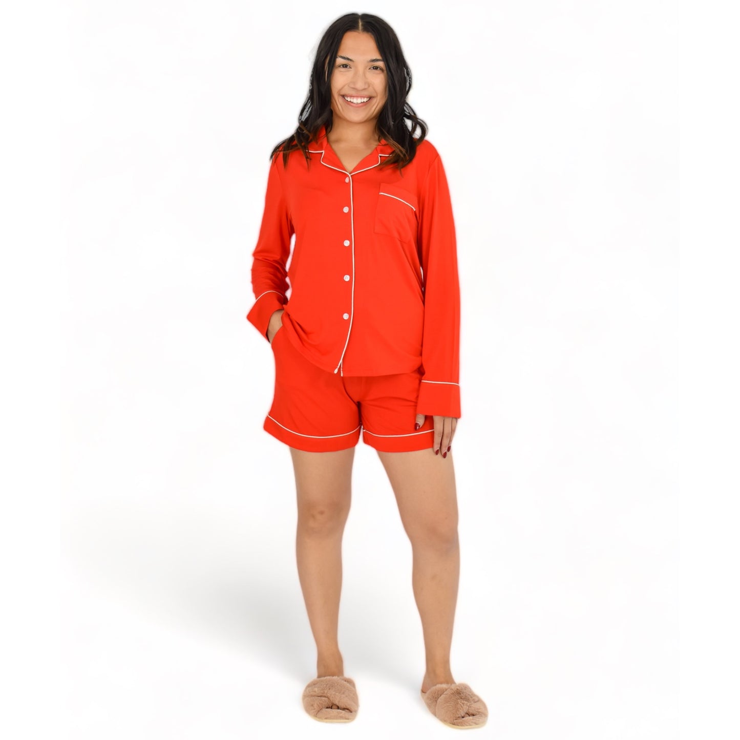 Quinn Fiery Red Pajama Long Sleeve Short Set