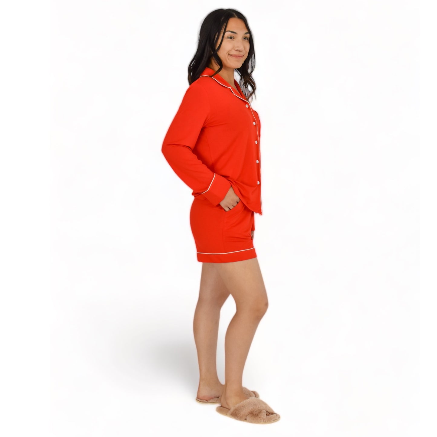 Quinn Fiery Red Pajama Long Sleeve Short Set