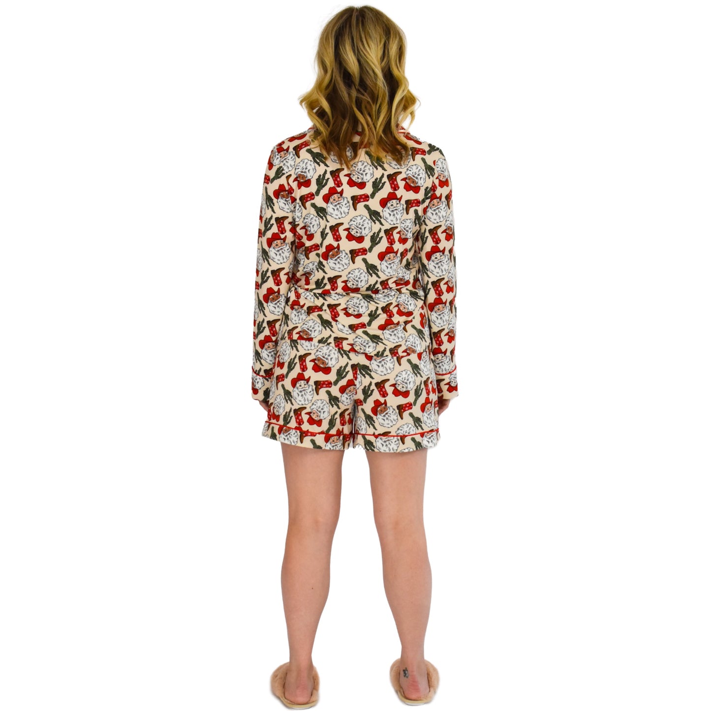 Quinn Western Santa Christmas Pajama Long Sleeve Short Set